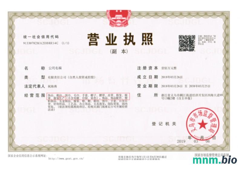 China Business license Word i szablon PDF